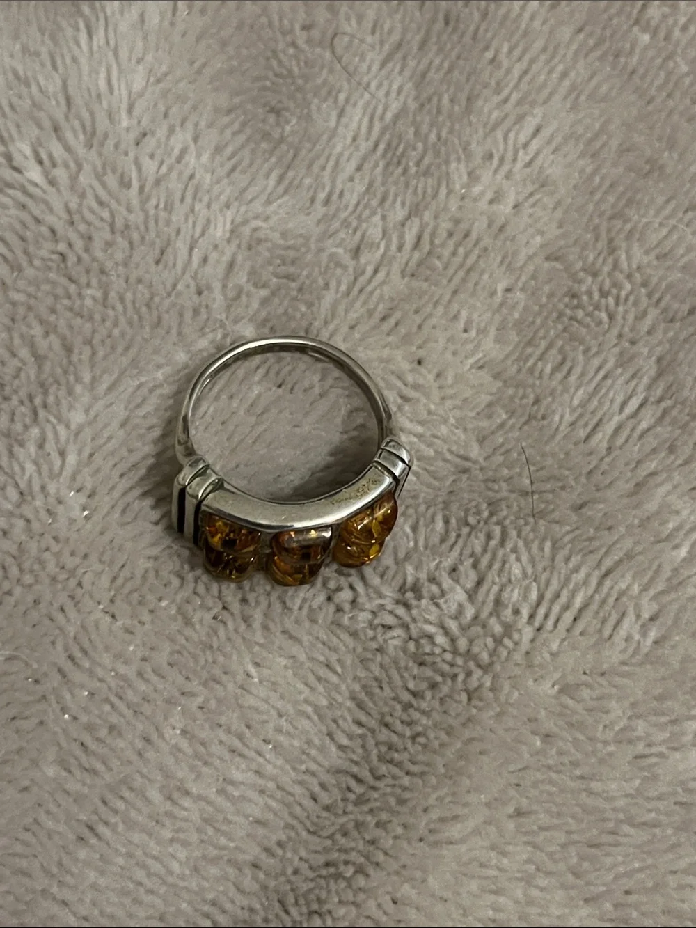 Vintage Poland 925 Silver 925 Amber Grid Ring - Unisex